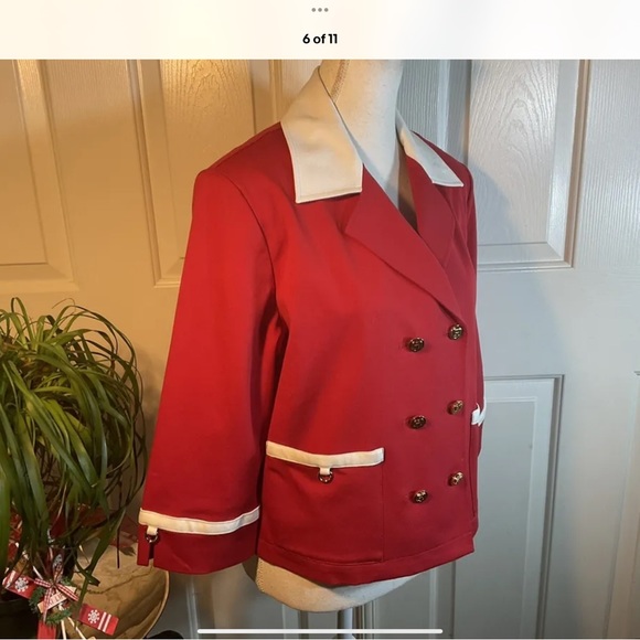 St John Power Crimson Red 💋 NWT dress suit couture Jacket SJ buttons Sz M 12 - Picture 5 of 11